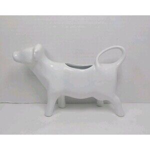 White Porcelain Cordon Blue Figural Cow Creamer Pitcher
